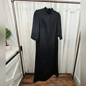 Vintage Nardis Of Dallas Women's 10 Black 3/4 Sleeve Maxi Dress with 36" Slit